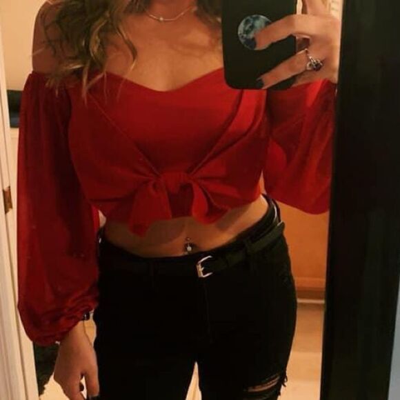 Windsor Red Crop Top Bow Detail Size M - Picture 2 of 5